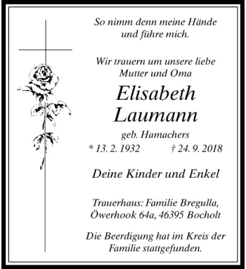 Anzeige von Elisabeth Laumann von Westfälische Nachrichten