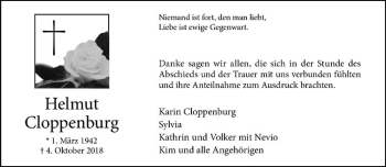 Anzeige von Helmut Cloppenburg von Westfälische Nachrichten