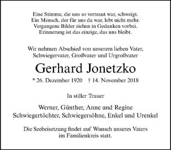 Anzeige von Gerhard Jonetzko von Westfälische Nachrichten