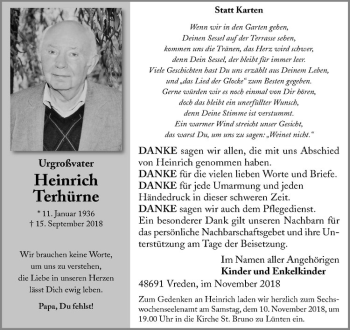 Anzeige von Heinrich Terhürne von Westfälische Nachrichten