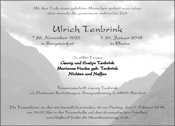 Anzeige von Ulrich Tenbrink von Westfälische Nachrichten