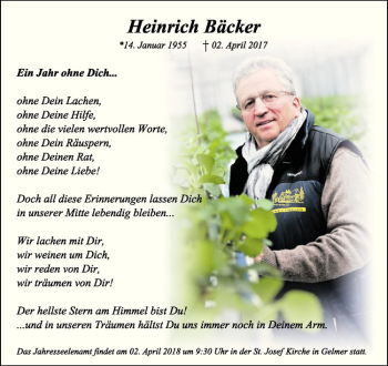 Anzeige von Heinrich Bäcker von Westfälische Nachrichten