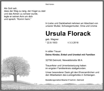 Anzeige von Ursula Florack von Westfälische Nachrichten