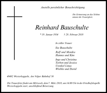 Anzeige von Reinhard Bauschulte von Westfälische Nachrichten