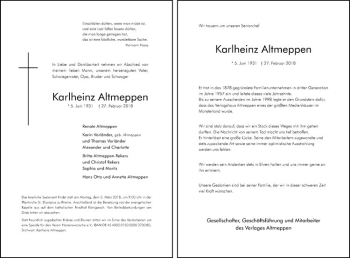 Anzeige von Karlheinz Altmeppen von Westfälische Nachrichten