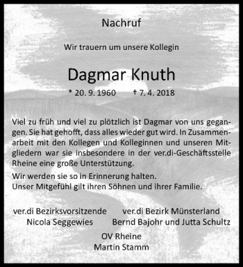 Anzeige von Dagmar Knuth von Westfälische Nachrichten