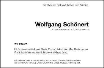 Anzeige von Wolfgang Schönert von Westfälische Nachrichten