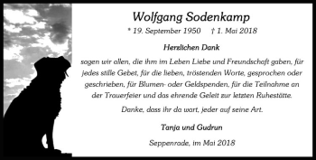 Anzeige von Wolfgang Sodenkamp von Westfälische Nachrichten