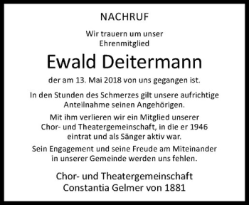 Anzeige von Ewald Deitermann von Westfälische Nachrichten