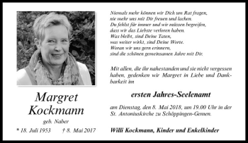 Anzeige von Margret Kockmann von Westfälische Nachrichten