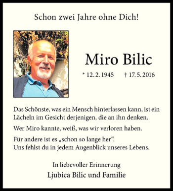 Anzeige von Miro Bilic von Westfälische Nachrichten