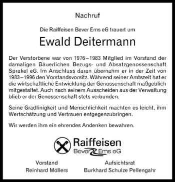 Anzeige von Ewald Deitermann von Westfälische Nachrichten