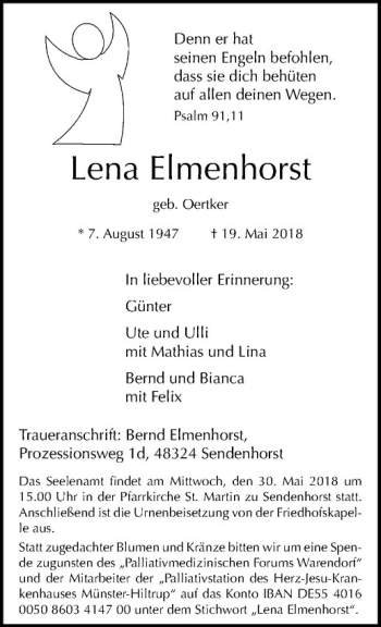 Anzeige von Lena Elmenhorst von Westfälische Nachrichten