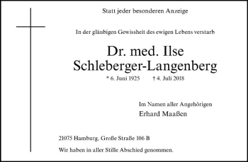 Anzeige von Ilse Schleberger-Langenberg von Westfälische Nachrichten