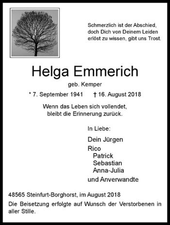 Anzeige von Helga Emmerich von Westfälische Nachrichten