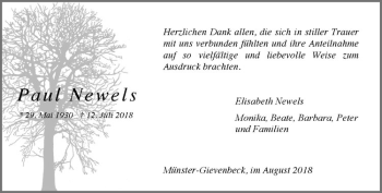 Anzeige von Paul Newels von Westfälische Nachrichten