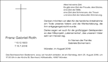 Anzeige von Franz Gabriel Roth von Westfälische Nachrichten