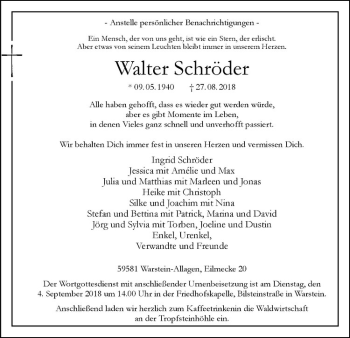 Anzeige von Walter Schröder von Westfälische Nachrichten