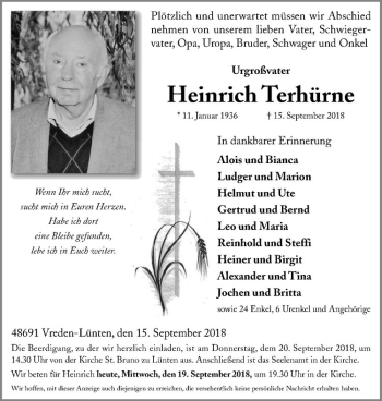 Anzeige von Heinrich Terhürne von Westfälische Nachrichten