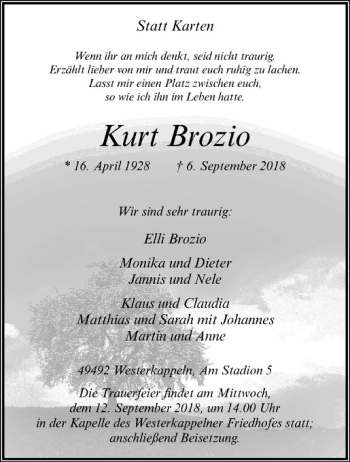 Anzeige von Kurt Brozio von Westfälische Nachrichten