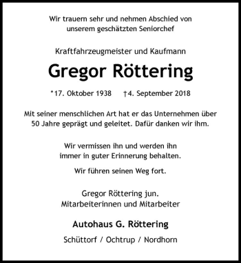 Anzeige von Gregor Röttering von Westfälische Nachrichten