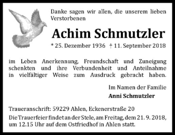 Anzeige von Achim Schmutzler von Westfälische Nachrichten