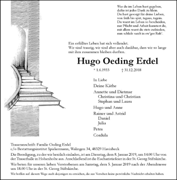 Anzeige von Hugo Oeding Erdel von Westfälische Nachrichten