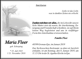 Anzeige von Maria Fleer von Westfälische Nachrichten