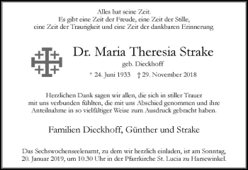 Anzeige von Maria Theresia Strake von Westfälische Nachrichten