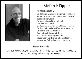 Anzeige von Stefan Klöpper von Westfälische Nachrichten