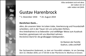 Anzeige von Gutsav Harenbrock von Westfälische Nachrichten