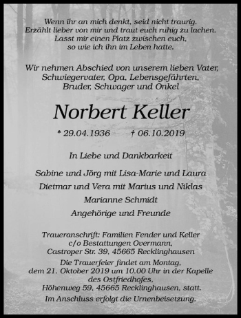 Anzeige von Norbert Keller von Westfälische Nachrichten