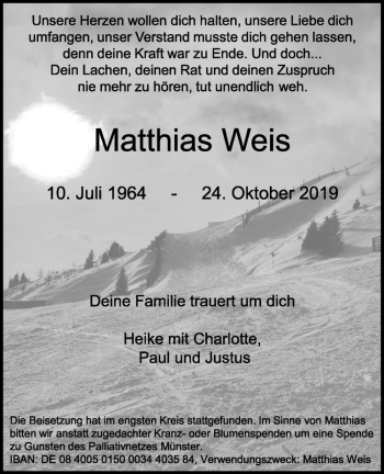 Anzeige von Matthias Weis von Westfälische Nachrichten