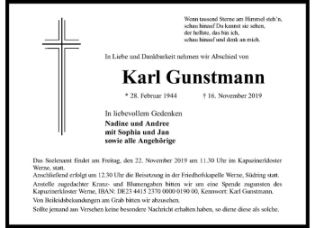 Anzeige von Karl Gustmann von Westfälische Nachrichten