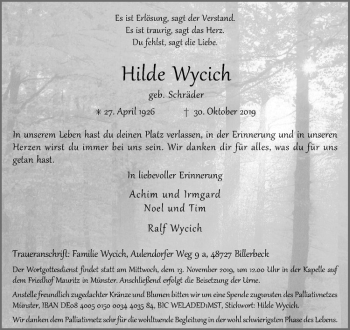 Anzeige von Hilde Wycich von Westfälische Nachrichten