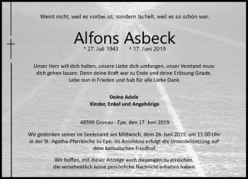 Anzeige von Alfons Asbeck von Westfälische Nachrichten