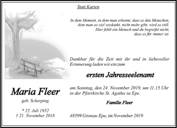 Anzeige von Maria Fleer von Westfälische Nachrichten