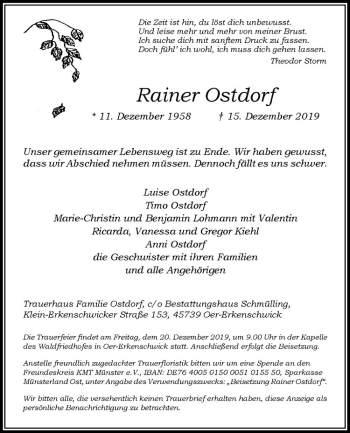 Anzeige von Rainer Ostdorf von Westfälische Nachrichten