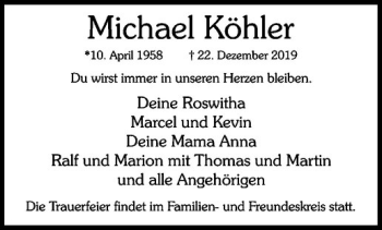 Anzeige von Michael Köhler von Westfälische Nachrichten