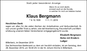 Anzeige von Klaus Bergmann von Westfälische Nachrichten