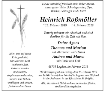 Anzeige von Heinrich Roßmöller von Westfälische Nachrichten