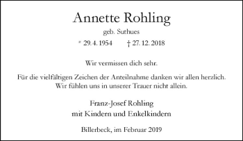 Anzeige von Annette Rohling von Westfälische Nachrichten