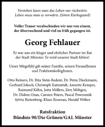 Anzeige von Georg Fehlauer von Westfälische Nachrichten