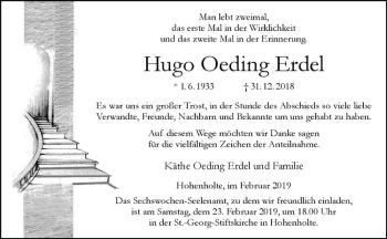 Anzeige von Hugo Oeding Erdel von Westfälische Nachrichten