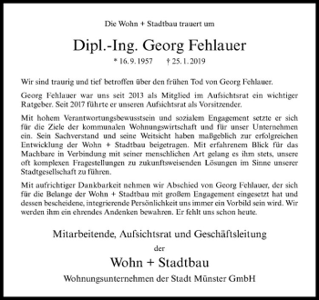 Anzeige von Georg Fehlauer von Westfälische Nachrichten