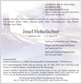 Anzeige von Josef Hohelüchter von Westfälische Nachrichten