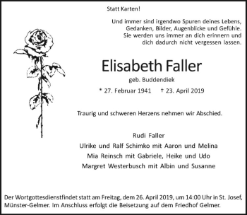 Anzeige von Elisabeth Faller von Westfälische Nachrichten