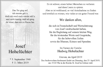 Anzeige von Josef Hohelüchter von Westfälische Nachrichten