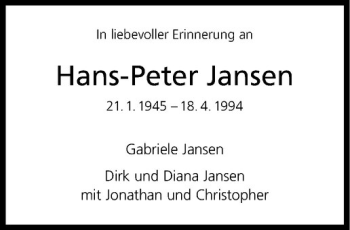 Anzeige von Hans-Peter Jansen von Westfälische Nachrichten