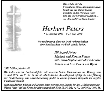 Anzeige von Herbert Peters von Westfälische Nachrichten